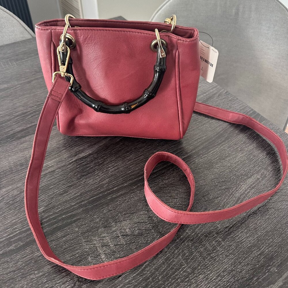 Free People Rose Leather Crossbody Bag with Bamboo Handle –(New with Tags)